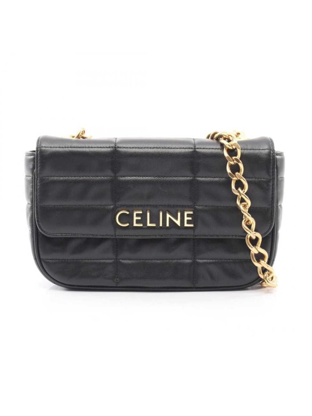 Celine Shoulder Bag Monochrome Black Leather Chain